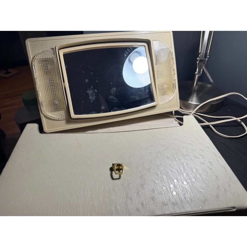 Vintage Travelite Lighted Makeup Mirror Retro Mid Century Vanity Portable Case